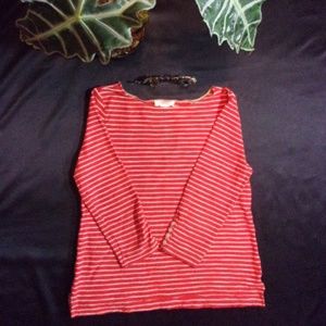 Reddish Orange and White Forever 21 Large Blouse